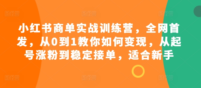 小红书商单实战训练营，全网首发，从0到1教你如何变现，从起号涨粉到稳定接单，适合新手-鑫梵淘