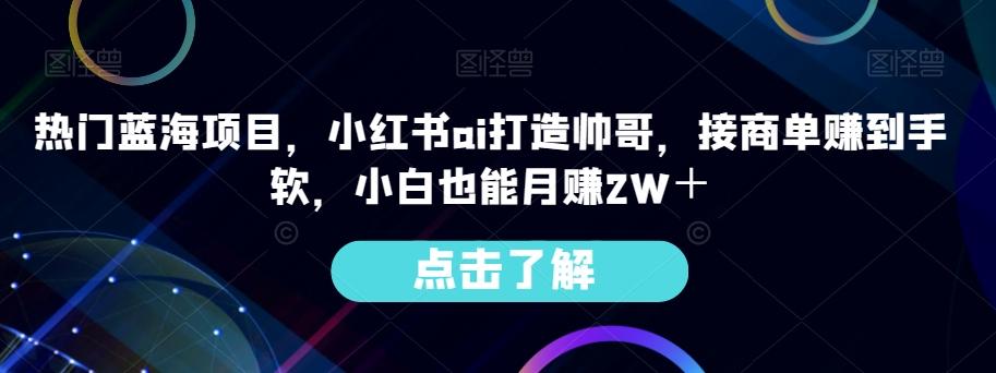 热门蓝海项目，小红书ai打造帅哥，接商单赚到手软，小白也能月赚2W＋-鑫梵淘