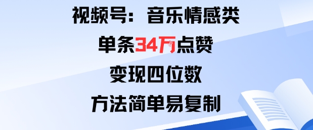 视频号分成计划新玩法：音乐情感类单条34W点赞，变现四位数，方法简单易复制-鑫梵淘