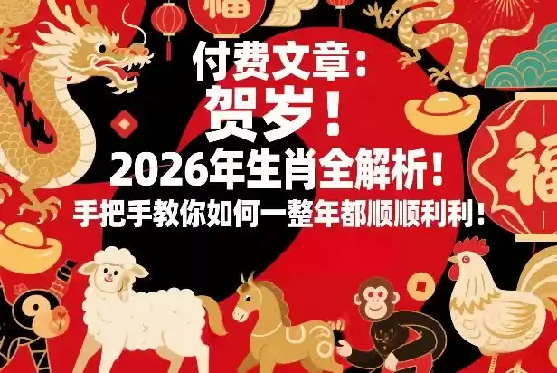 付费文章：贺岁！2026年生肖全解析！手把手教你如何一整年都顺顺利利！-鑫梵淘