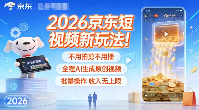 2026京东短视频新玩法！不用拍剪不用播，全程AI生成原创视频，批量操作收入无上限-鑫梵淘