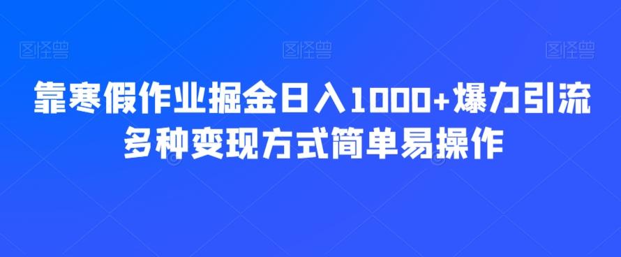 靠寒假作业掘金日入1000+爆力引流多种变现方式简单易操作-鑫梵淘