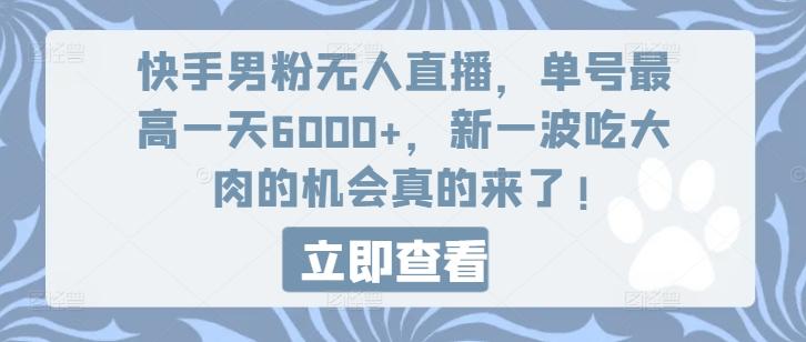 快手男粉无人直播，单号最高一天6000+，新一波吃大肉的机会真的来了-鑫梵淘