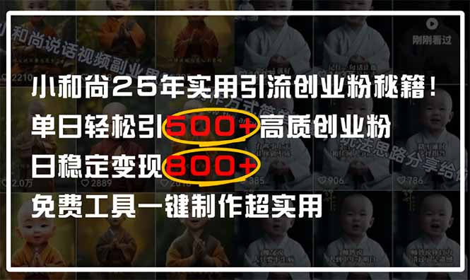 （14436期）小和尚2025年实用引流秘籍！单日轻松引500+高质量创业粉，日变现800+，…-鑫梵淘