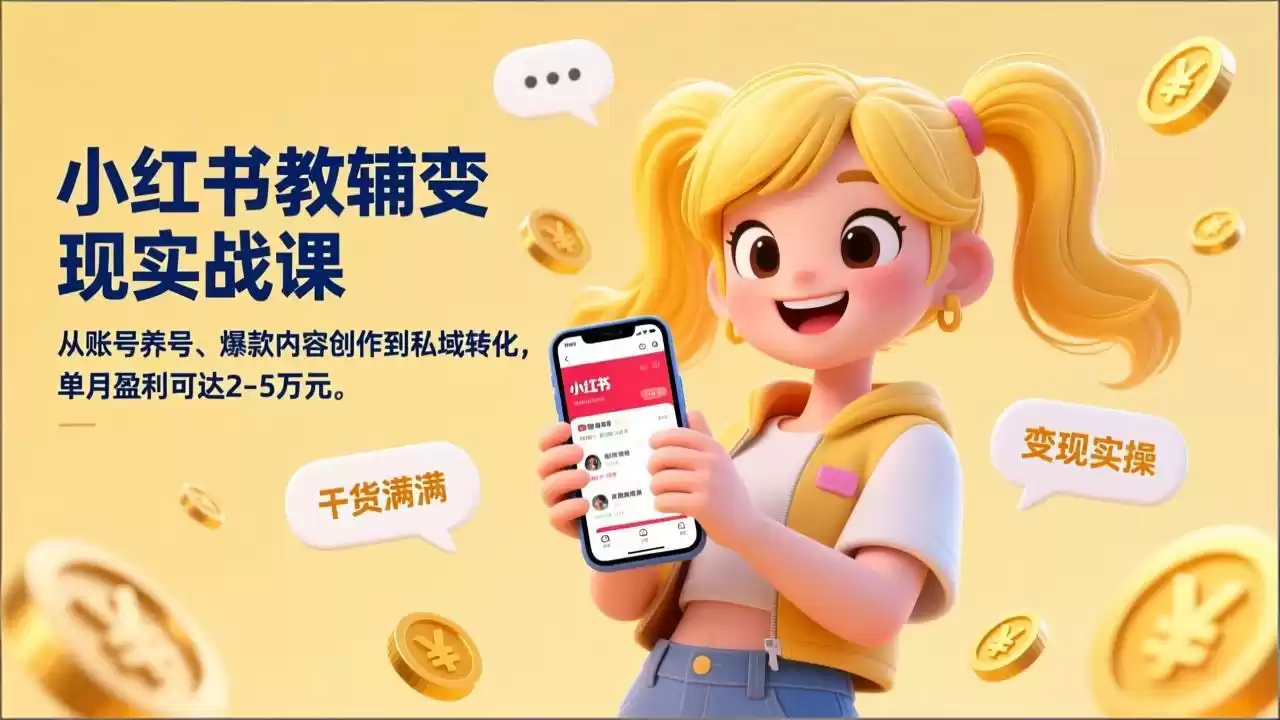 小红书教辅变现实战课，从账号养号、爆款内容创作到私域转化，单月盈利可达2-5万元-鑫梵淘