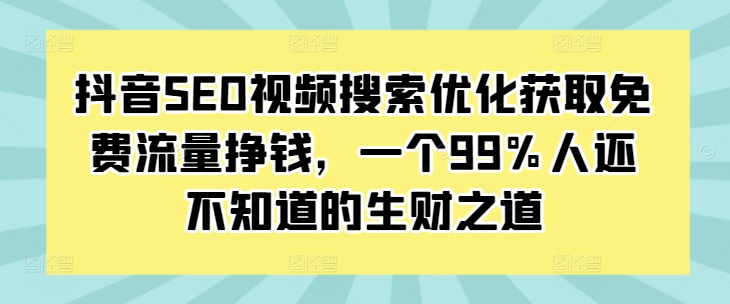 抖音SEO视频搜索优化获取免费流量挣钱，一个99%人还不知道的生财之道-鑫梵淘