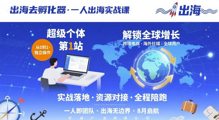 出海去孵化器，一人出海实战课，超级个体第1站，解锁全球增长-鑫梵淘