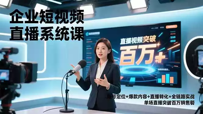 企业短视频直播系统课，账号定位+爆款内容+直播转化+全链路实战，单场直播突破百万销售额-鑫梵淘