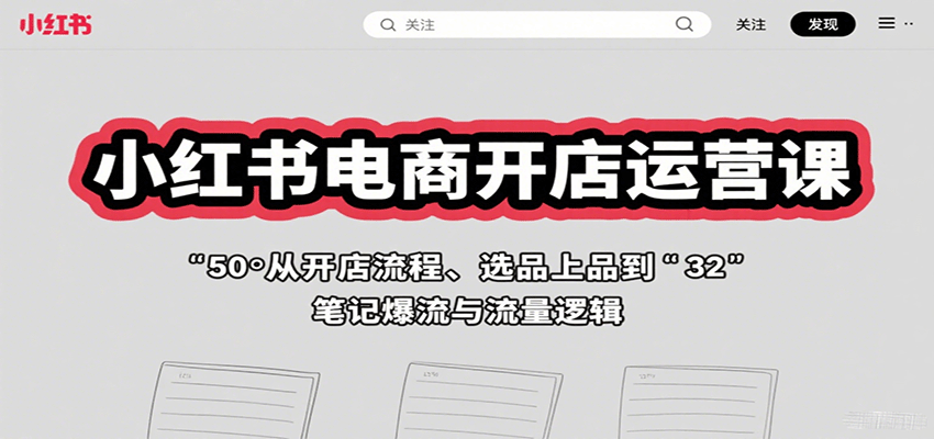 小红书电商开店运营课：从开店流程、选品上品到笔记爆流与流量逻辑-鑫梵淘