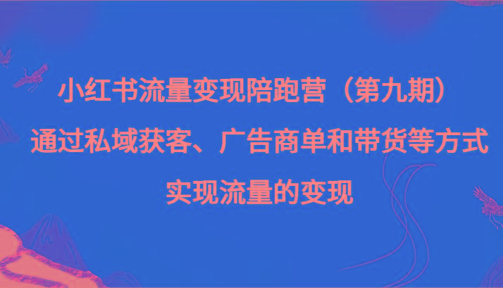 小红书流量变现陪跑营（第九期）通过私域获客、广告商单和带货等方式实现流量变现-鑫梵淘