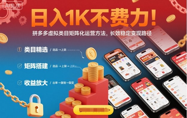 日入1K不费力！拼多多虚拟类目矩阵化运营方法，长效稳定变现路径-鑫梵淘