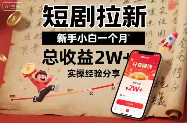 短剧拉新新手小白一个月总收益2W+实操经验分享-鑫梵淘