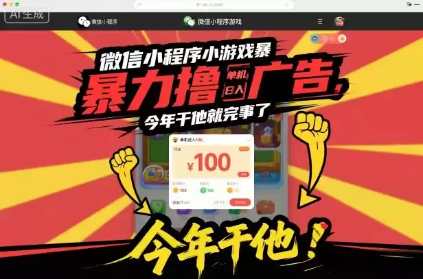 微信小程序小游戏暴力撸广告，单机日入100，今年干他就完事了-鑫梵淘