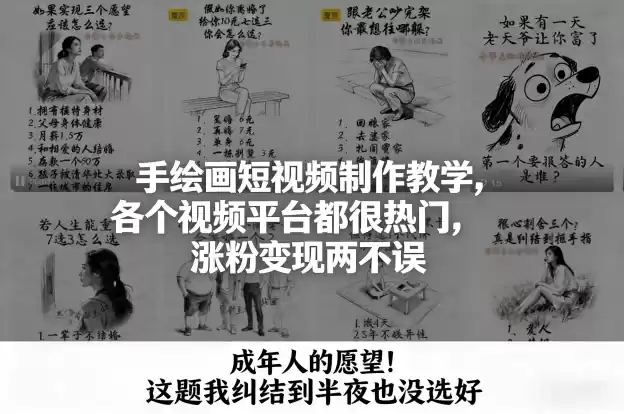 手绘画短视频制作教学，各个视频平台都很热门，涨粉变现两不误-鑫梵淘