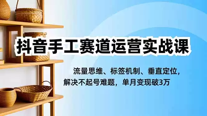 抖音手工赛道运营实战课，流量思维、标签机制、垂直定位，解决不起号难题，单月变现破3万-鑫梵淘