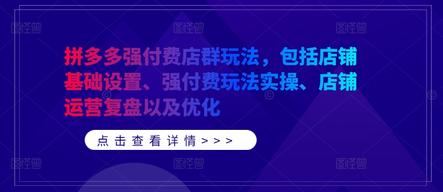 拼多多强付费店群玩法，包括店铺基础设置、强付费玩法实操、店铺运营复盘以及优化-鑫梵淘