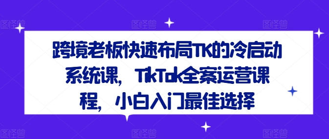 跨境老板快速布局TK的冷启动系统课，TikTok全案运营课程，小白入门最佳选择-鑫梵淘