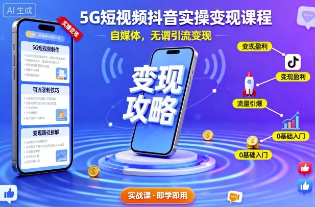 5G短视频抖音实操变现课程，自媒体，无谓引流变现-鑫梵淘