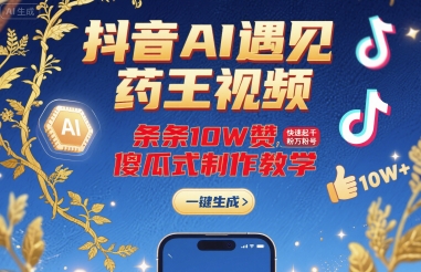 抖音AI遇见药王视频，条条10W赞，快速起千粉万粉号，傻瓜式制作教学-鑫梵淘