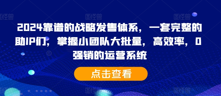 2024靠谱的战略发售体系，一套完整的助IP们，掌握小团队大批量，高效率，0 强销的运营系统-鑫梵淘