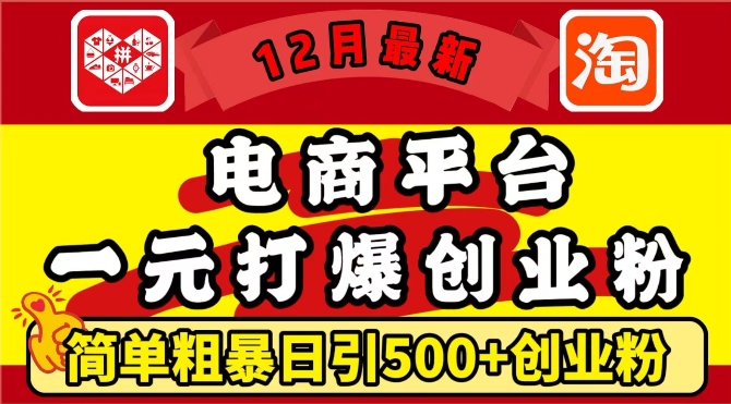 12月最新：电商平台1元打爆创业粉，简单粗暴日引500+精准创业粉，轻松月入过W【揭秘】-鑫梵淘