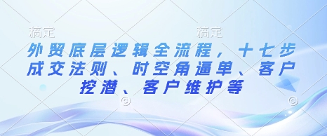 外贸底层逻辑全流程，十七步成交法则、时空角逼单、客户挖潜、客户维护等-鑫梵淘
