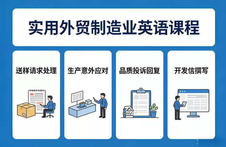 实用外贸制造业英语课程，教你专业处理送样请求、应对生产意外、回复品质投诉、撰写开发信等-鑫梵淘