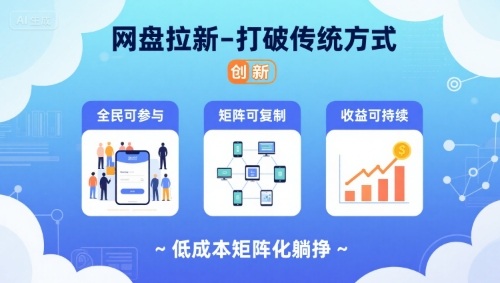 网盘拉新-打破传统方式，低成本矩阵化躺挣，全民可参与、矩阵可复制、收益可持续【揭秘】-鑫梵淘