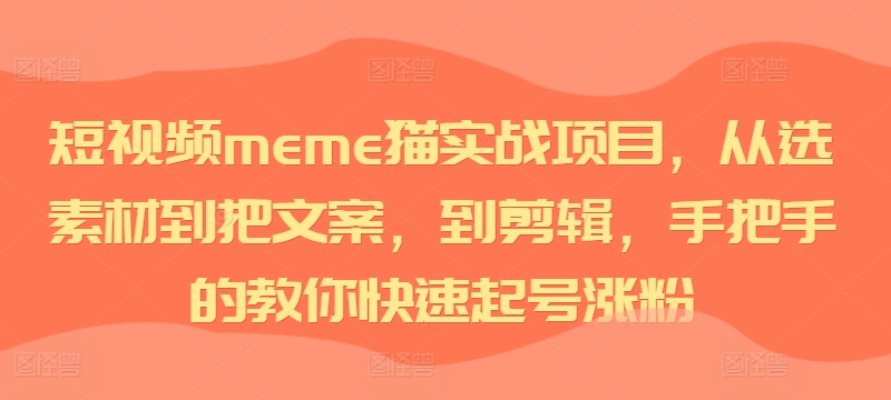 短视频meme猫实战项目，从选素材到把文案，到剪辑，手把手的教你快速起号涨粉-鑫梵淘