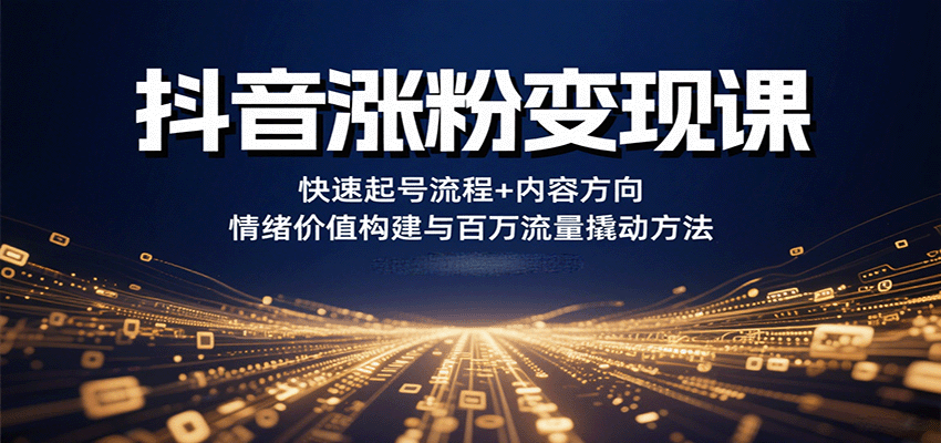 抖音涨粉变现课，快速起号流程+内容方向+情绪价值构建与百万流量撬动方法-鑫梵淘
