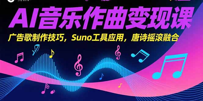 AI音乐作曲变现课，广告歌制作技巧，Suno工具应用，唐诗摇滚融合-鑫梵淘