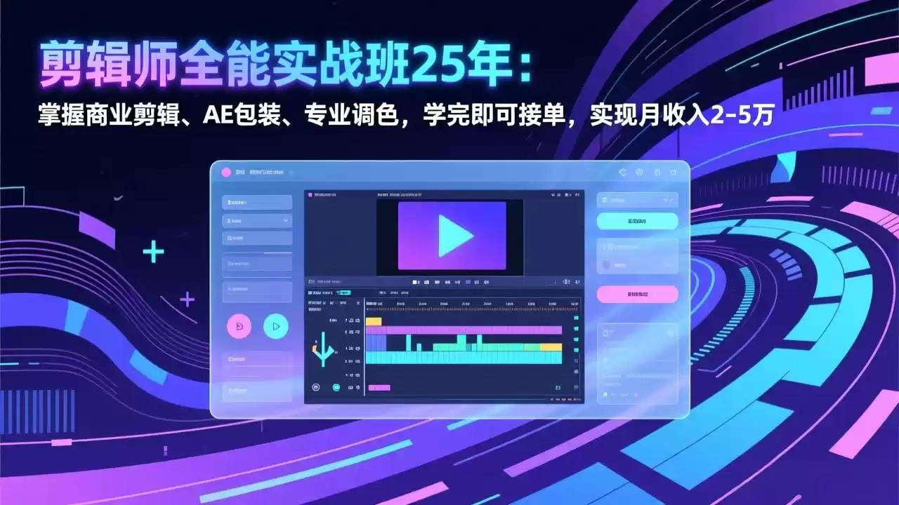 剪辑师全能实战班25年：掌握商业剪辑、AE包装、专业调色，学完即可接单，实现月收入2-5万-鑫梵淘