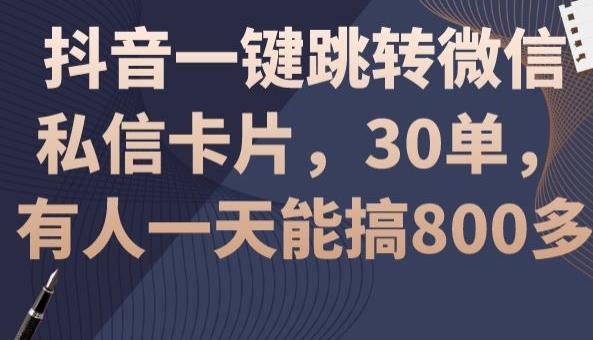 抖音一键跳转微信私信卡片，30单，一天能搞800多-鑫梵淘