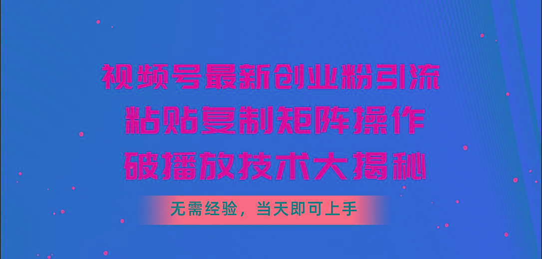 视频号最新创业粉引流，粘贴复制矩阵操作，破播放技术大揭秘，无需经验...-鑫梵淘