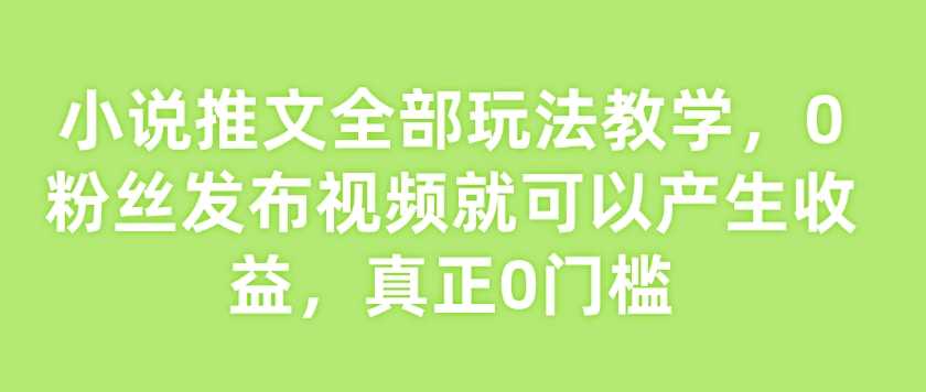 小说推文全部玩法教学，0粉丝发布视频就可以产生收益，真正0门槛-鑫梵淘