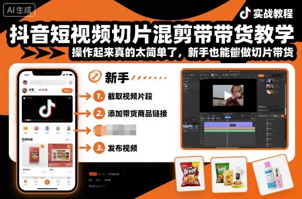 抖音短视频切片混剪带货教学，操作起来真的太简单了，新手也能做切片带货-鑫梵淘
