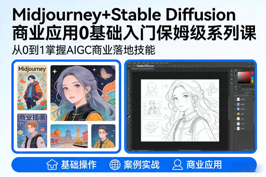 AIGC商业应用Midjourney+Stable Diffusion教程，0基础入门保姆级系列课-鑫梵淘