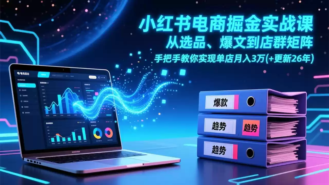 小红书电商掘金实战课，从选品、爆文到店群矩阵，手把手教你实现单店月入3万+(更新26年-鑫梵淘