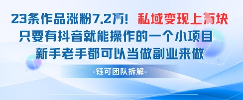 抖音私域项目23条作品涨粉7.2W，私域变现1W-鑫梵淘