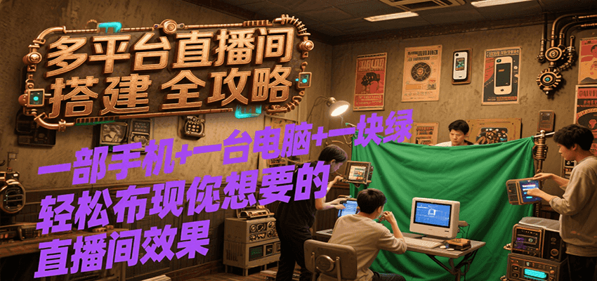 多平台直播间搭建全攻略，一部手机+一台电脑+一块绿布轻松实现你想要的直播间效果-鑫梵淘