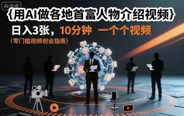 用AI做各地首富人物介绍视频，日入3张，10分钟一个视频-鑫梵淘