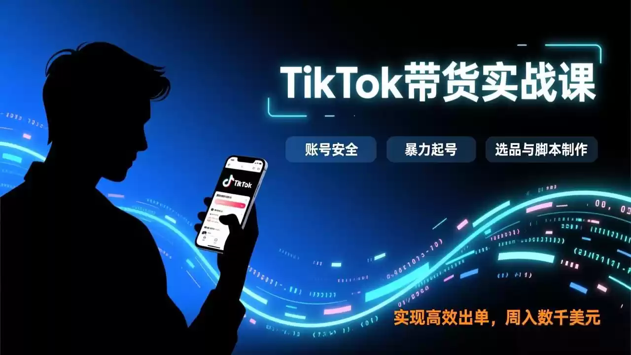 TikTok带货实战课，涵盖账号安全、暴力起号、选品与脚本制作，实现高效出单，周入数千美元-鑫梵淘