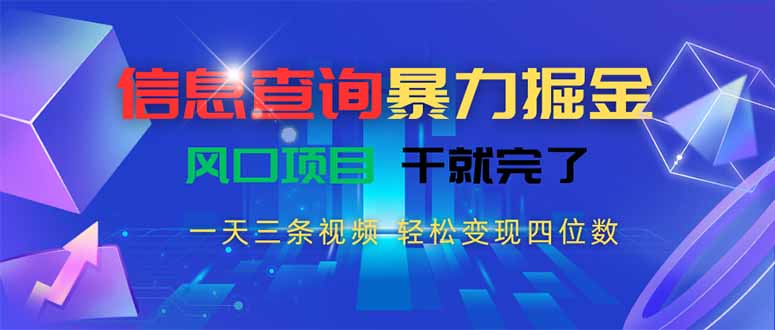 信息查询暴力掘金，一天三条视频 轻松变现四位数，风口项目干就完了-鑫梵淘