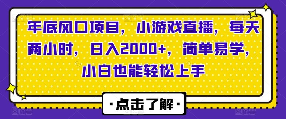 年底风口项目，小游戏直播，每天两小时，日入2000+，简单易学，小白也能轻松上手-鑫梵淘