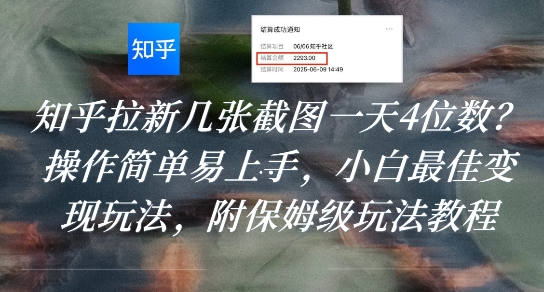 知乎拉新几张截图一天4位数？操作简单易上手，小白最佳变现玩法，附保姆级玩法教程-鑫梵淘