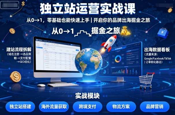 独立站运营实战课，从0到1，零基础也能快速上手，开启你的品牌出海掘金之旅-鑫梵淘