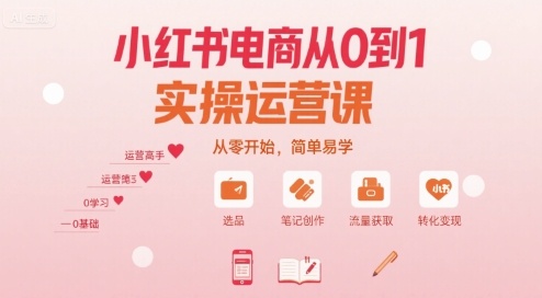 小红书电商从0到1实操运营课，从零开始，简单易学-鑫梵淘