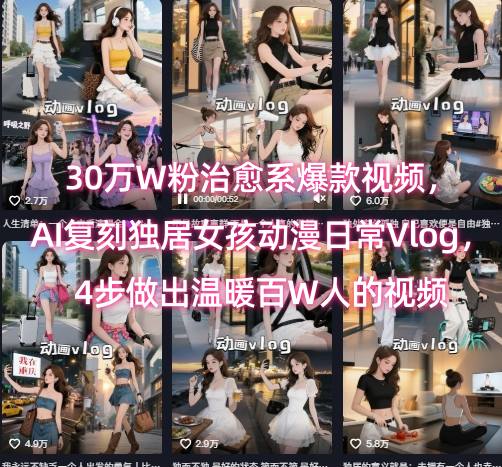 30万W粉治愈系爆款视频，AI复刻独居女孩动漫日常Vlog，4步做出温暖百W人的视频-鑫梵淘