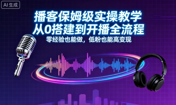 播客保姆级实操教学，从0搭建到开播全流程，零经验也能做，低粉也能高变现-鑫梵淘