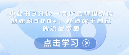 小红书3分钟一条作品精准引流创业粉300+，打造属于自己的流量帝国-鑫梵淘